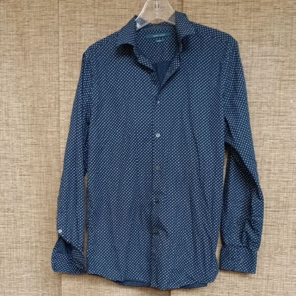 Perry Ellis Navy Casual Slim Fit Button Down Shirt - Picture 1 of 4